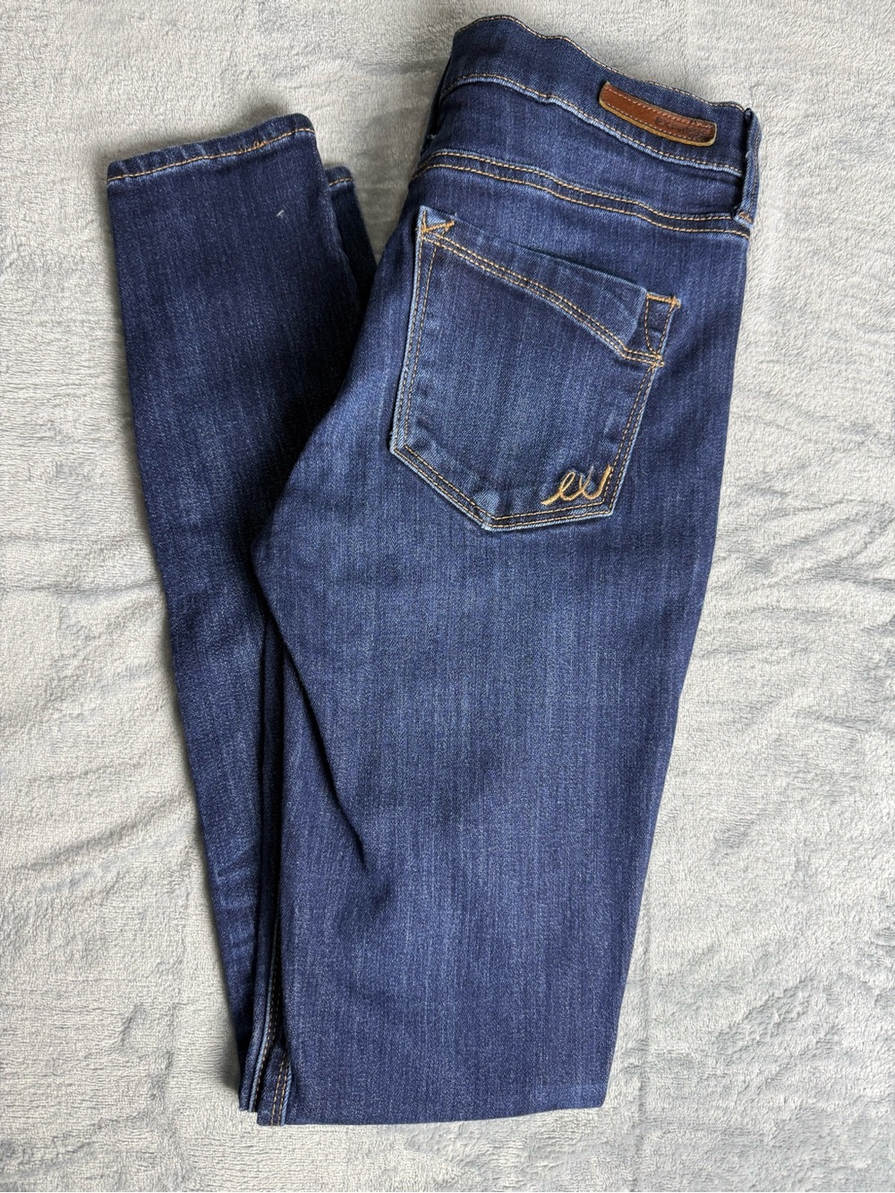 Express Dark Blue Skinny Jeans with Contrast Stitching Mid Rise Size 2